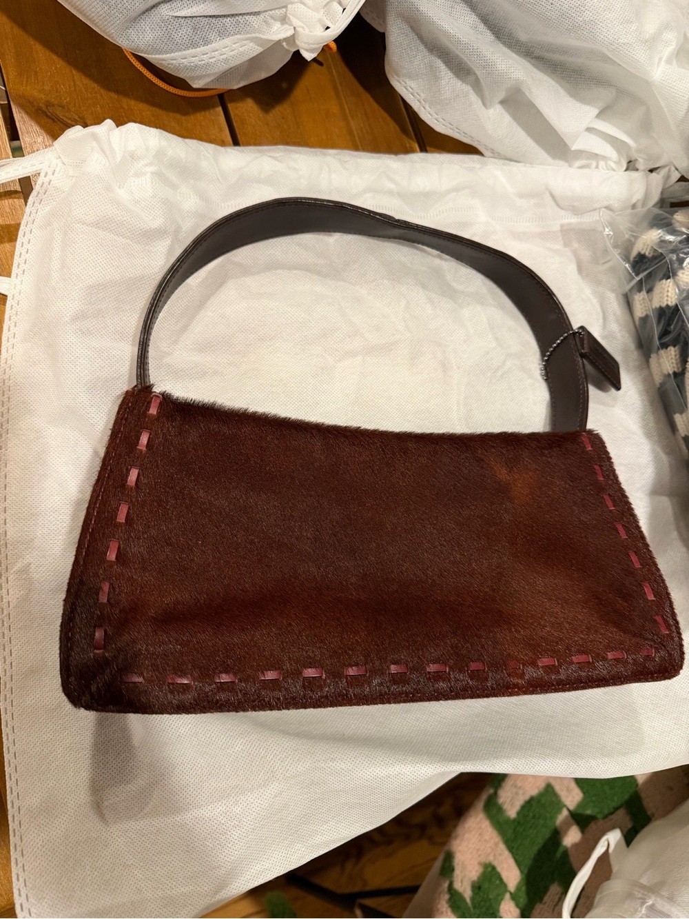 Coach Brown Leather and Oxblood Calf Hair Y2K Shoulder Bag